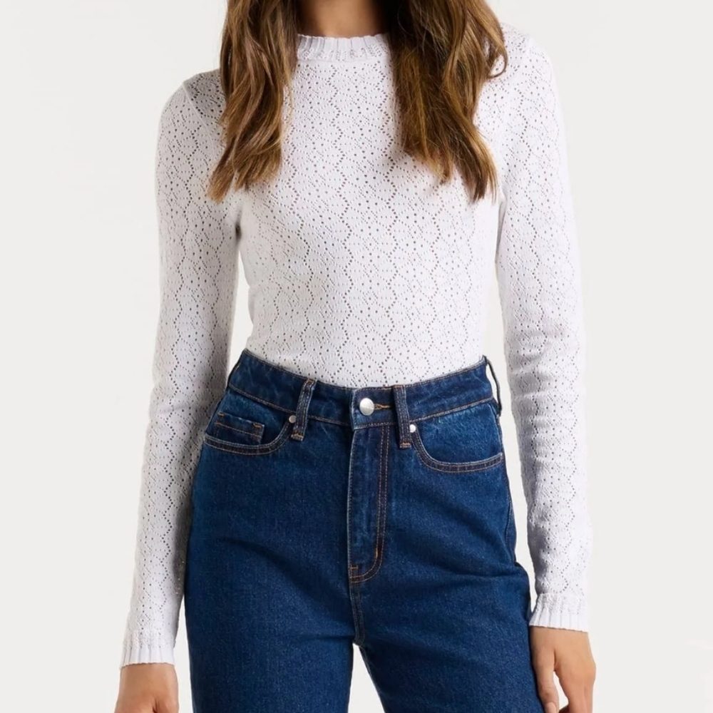 Ever new Valentina pointelle knit white top sweater xs